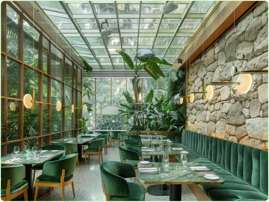Green Colors and Textures Restaurant Interior Design
