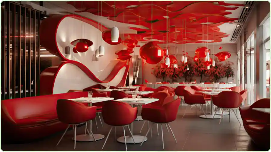 Red Colors and Textures Restaurant Interior Design