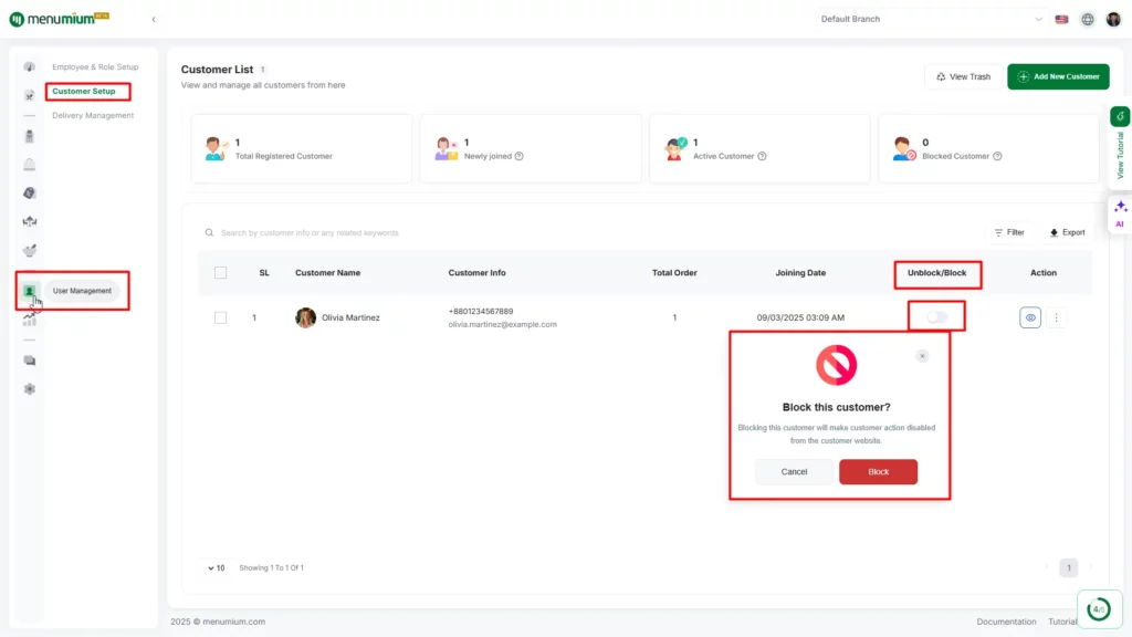 How to Block and Unblock Customers - Menumium