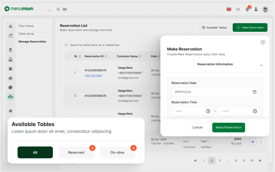 Restaurant Reservation Software Menumium